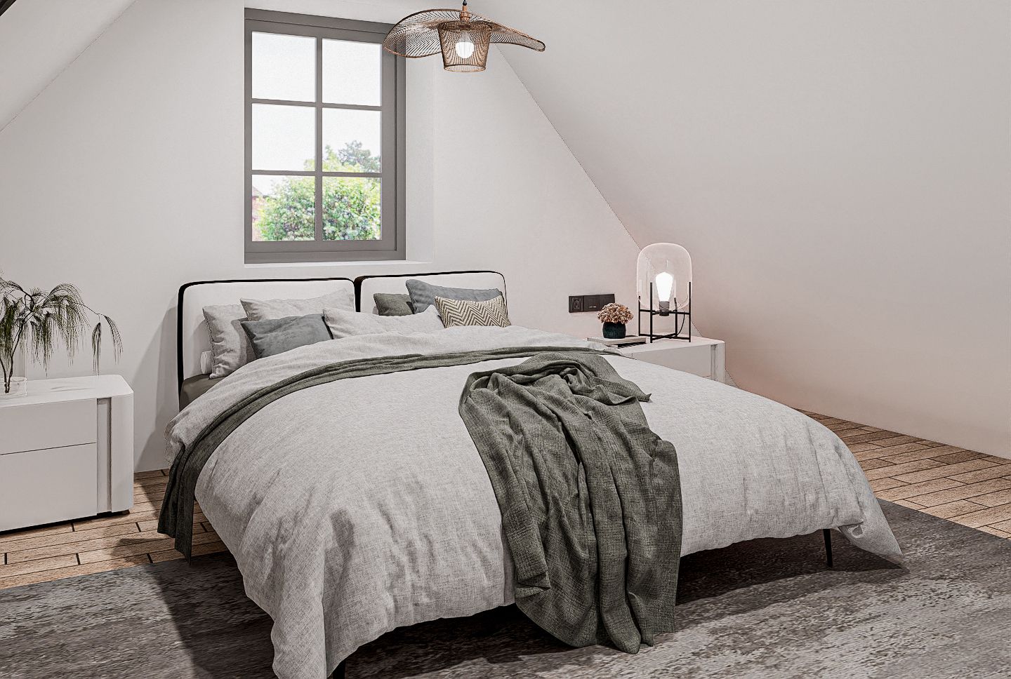 Modernes Schlafzimmer, welches ästhetisch eingerichtet ist